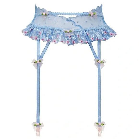 New! For Love and Lemons Bluebell Garter Belt with Clips Blue 10467 - Picture 1 of 8
